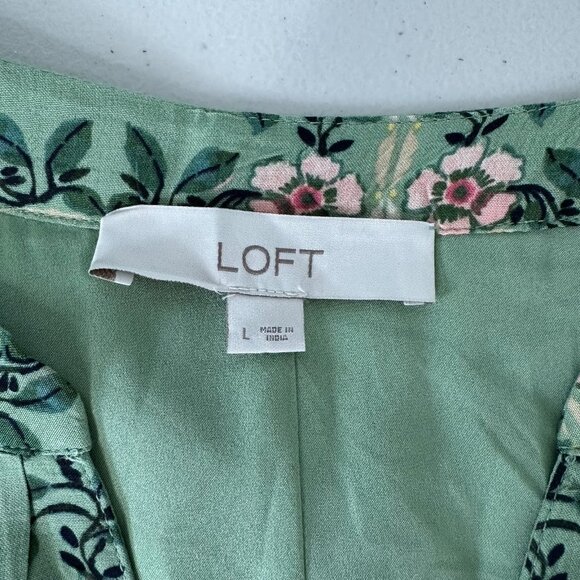 Loft Tiled Vine Godet Mini Dress Size L Green Floral Fit Flare Cottage - Picture 8 of 16